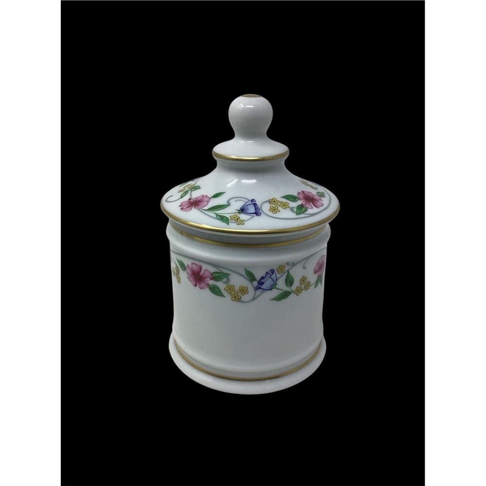 VTG Chamart Limoges France Porcelain Apothecary Jar w Lid Gold Trim Painted 7"